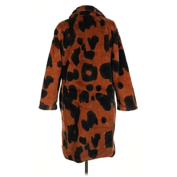 Stoosh Cowhide Print Faux Fur Coat in Brown and Black - Picture 6 of 6